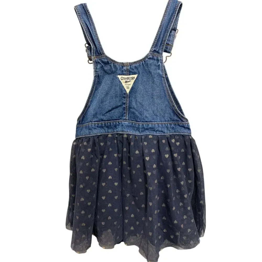 Size 5T OshKosh B'Gosh Girls Tutu Overall Dress Sparkle Heart